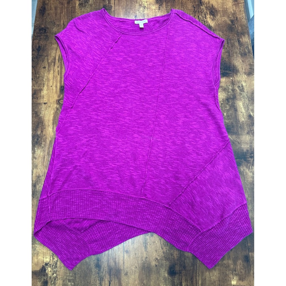 Eileen Fisher Magenta Linen Blend Asymmetrical Seam Tunic Top Womens‎ Medium